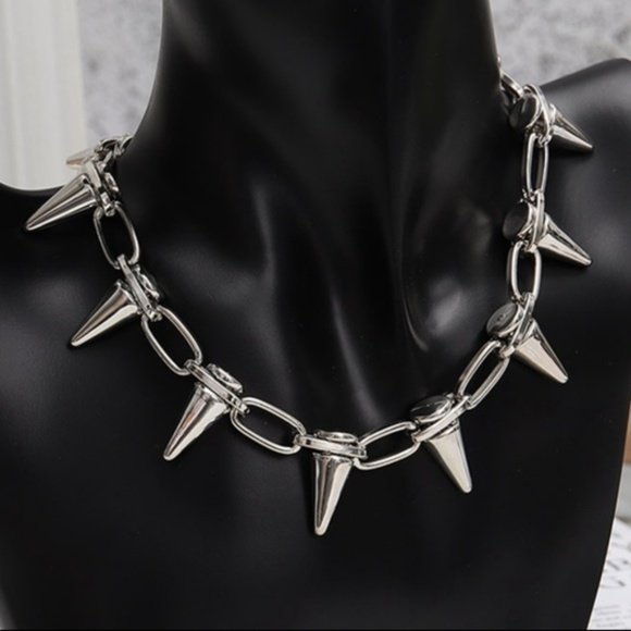 Punk Edgy Silver Spike Choker Collar 